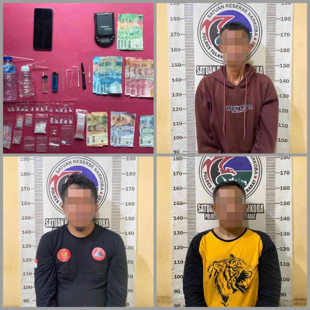 Satresnarkoba Polres Tulang Bawang Barat  Berhasil Amankan Tiga Pria diduga Pelaku Penyalahgunaan Narkotika