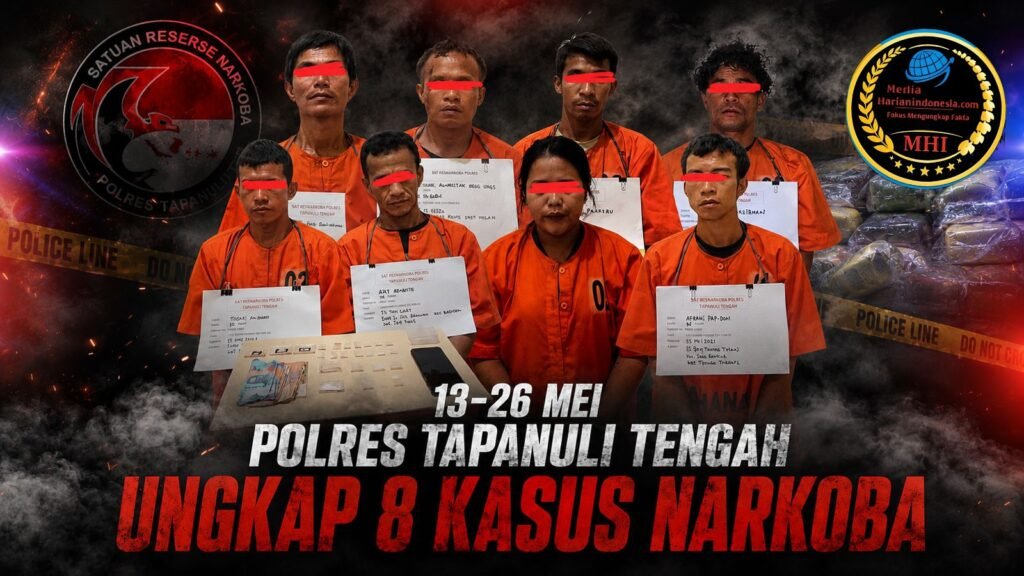 Polres Tapanuli Tengah Ungkap 8 Kasus Narkoba dalam Dua Pekan, 8 Tersangka Diamankan