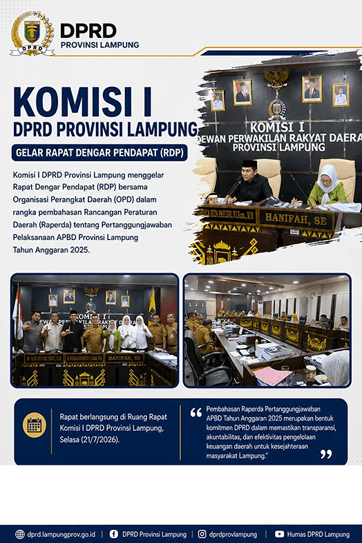 Komisi I DPRD Lampung Gelar RDP Bahas Pertanggungjawaban APBD 2025 Mitra Kerja