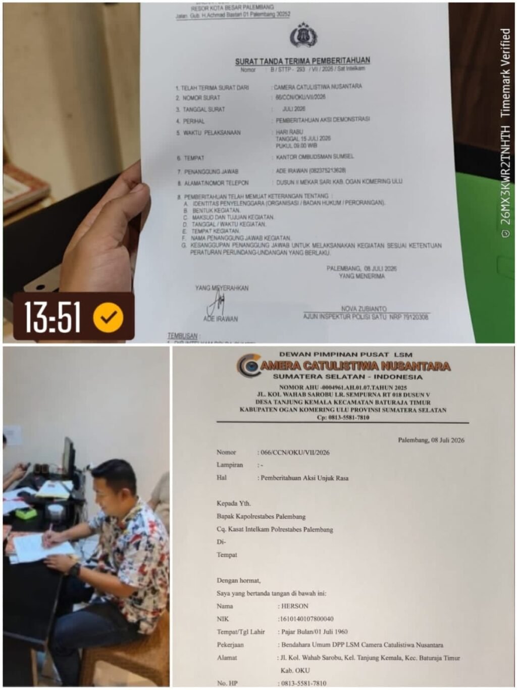 LSM CCN GELAR AKSI DI OMBUDSMAN SUMSEL – DEMANDING KLARIFIKASI DUGAAN KECURANGAN PROSEDUR DOKUMEN PERTANAHAN OKU SELATAN