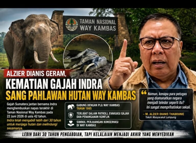 Alzier Dianis Geram, Kematian Gajah Indra Sang Pahlawan Hutan Way Kambas