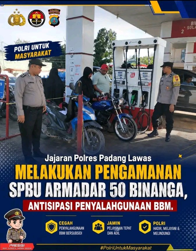 Jajaran Polres Padang Lawas Melakukan Pengamanan SPBU Armadar 50 Binanga Antisipasi Penyalahgunaan BBM