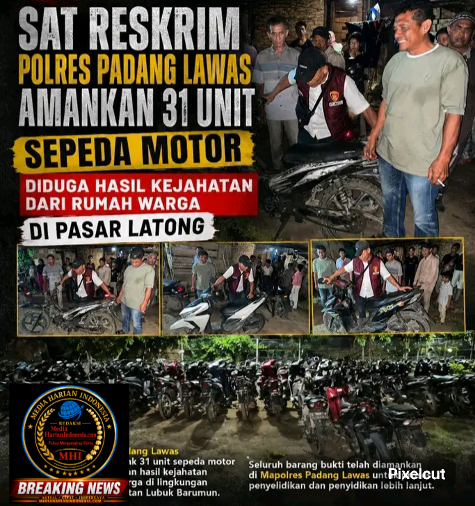 Sat Reskrim Polres Padang Lawas Amankan 31 Unit Sepeda Motor Diduga Hasil Kejahatan dari Rumah Warga di Pasar Latong