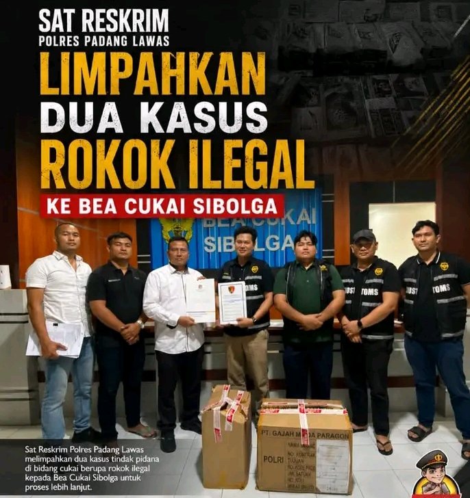 Sat Reskrim Polres Padang Lawas Limpahkan Dua Kasus Rokok Ilegal ke Bea Cukai Sibolga