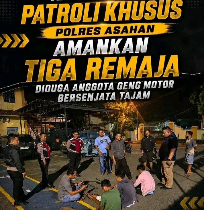Tim Sergap dan Patroli Khusus Polres Asahan Amankan Tiga Remaja Diduga Anggota Geng Motor Bersenjata Tajam