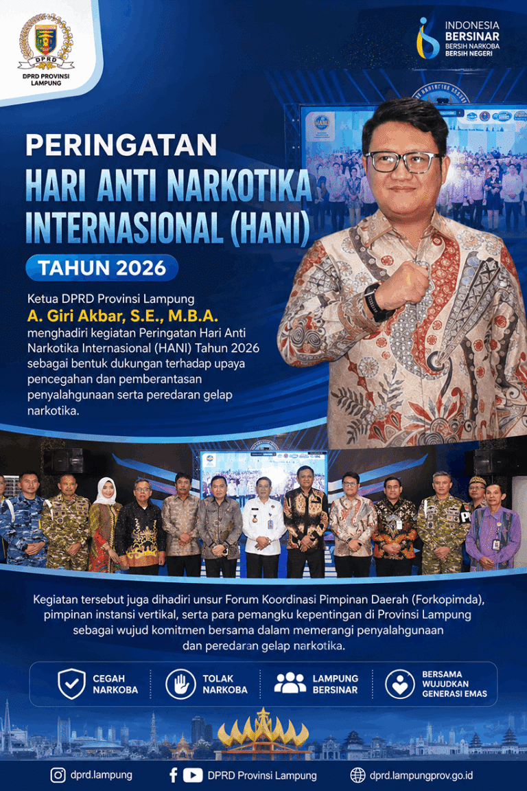 Ketua DPRD Provinsi Lampung Hadiri Peringatan Hari Anti Narkotika Internasional (HANI) Tahun 2026