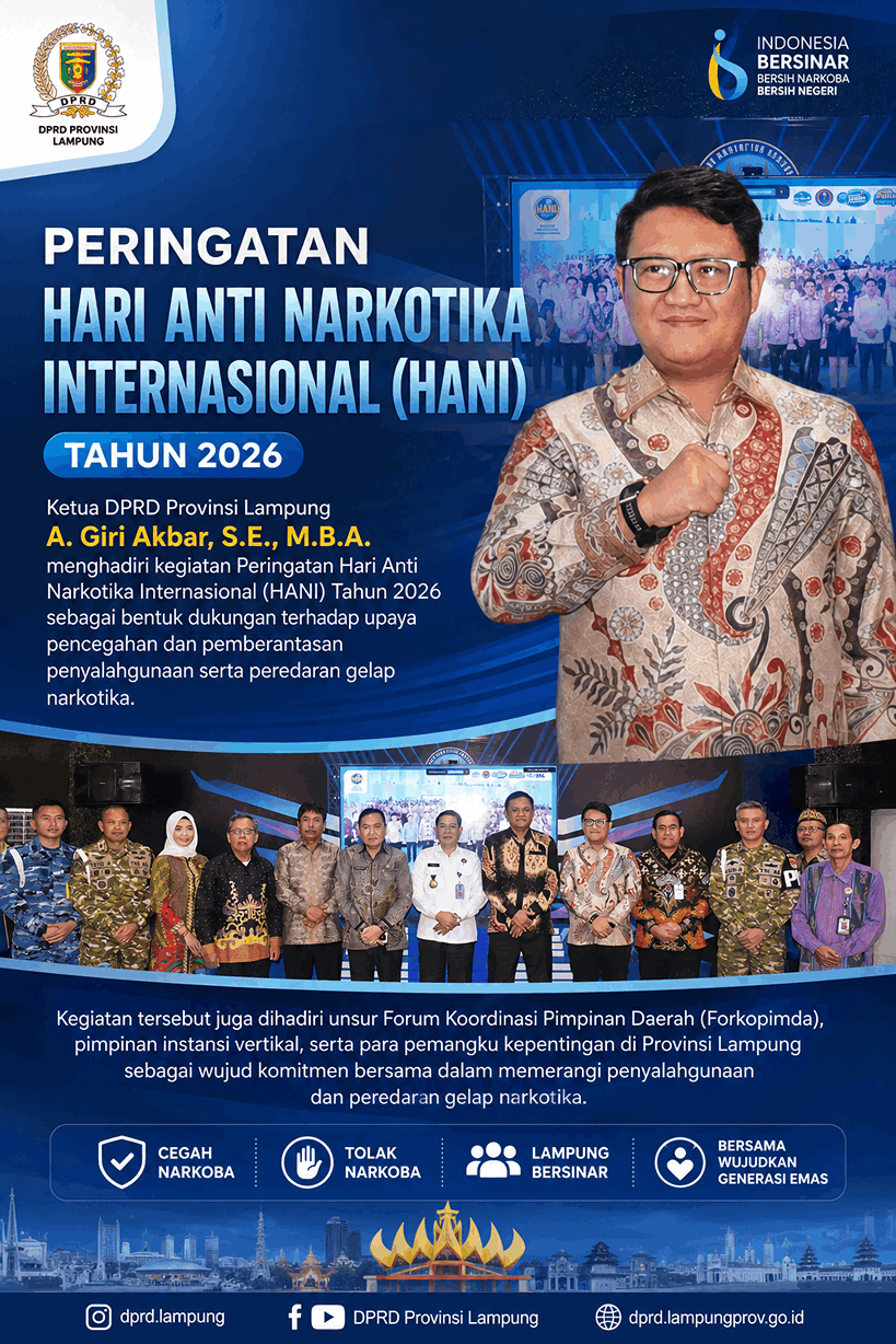 Ketua DPRD Provinsi Lampung Hadiri Peringatan Hari Anti Narkotika Internasional (HANI) Tahun 2026