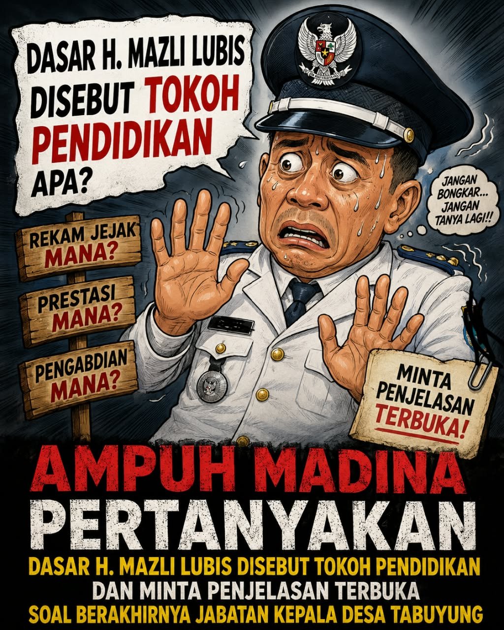 AMPUH MADINA PERTANYAKAN DASAR H. MAZLI LUBIS DISEBUT TOKOH PENDIDIKAN DAN MINTA PENJELASAN TERBUKA SOAL BERAKHIRNYA JABATAN KEPALA DESA TABUYUNG