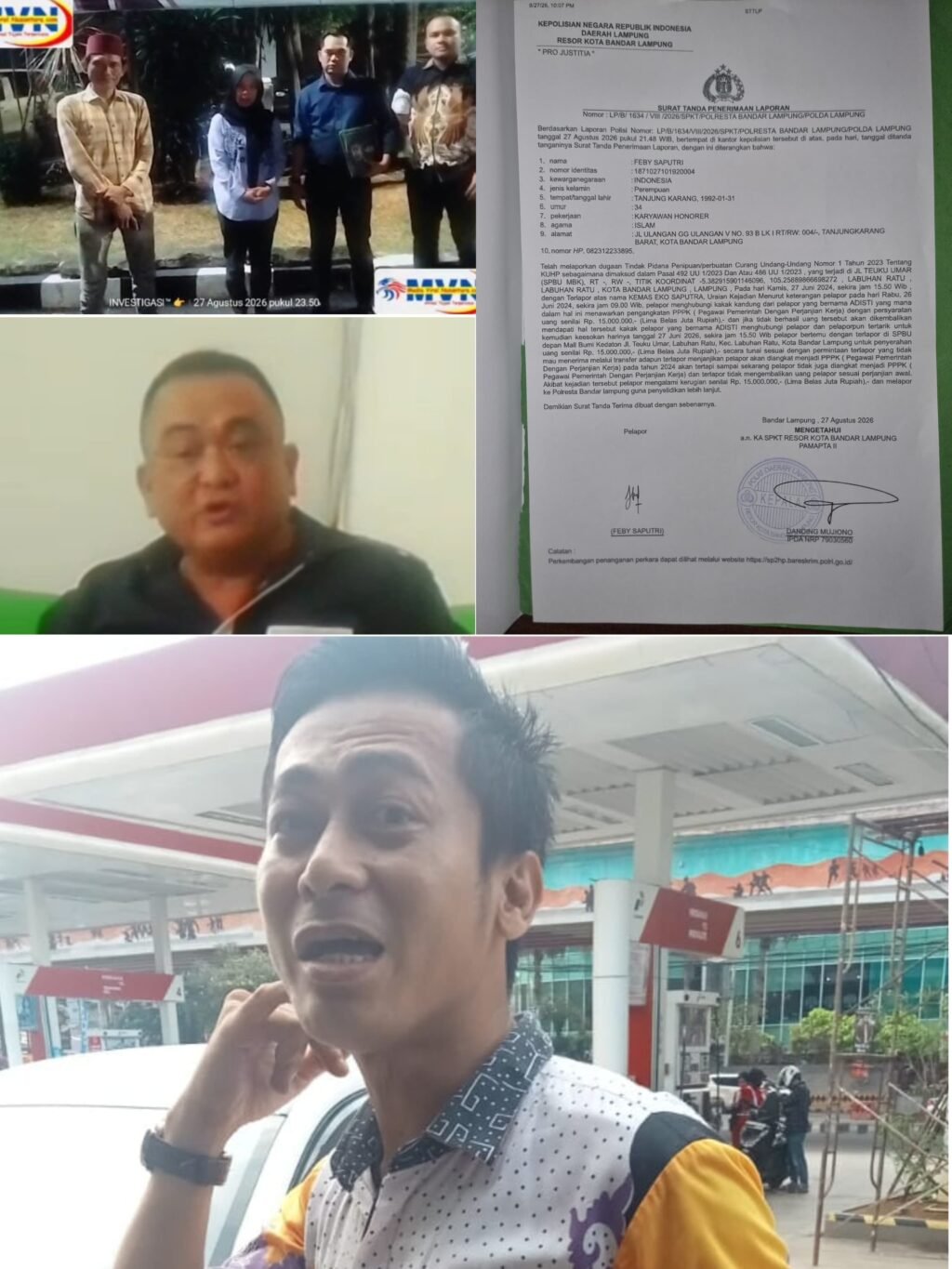 Oknum PNS Dinas Pariwisata Bandar Lampung Diduga Tipu Uang Rp15 Juta Janjikan PPPK Penuh Waktu. Korban Resmi Laporan ke Polisi