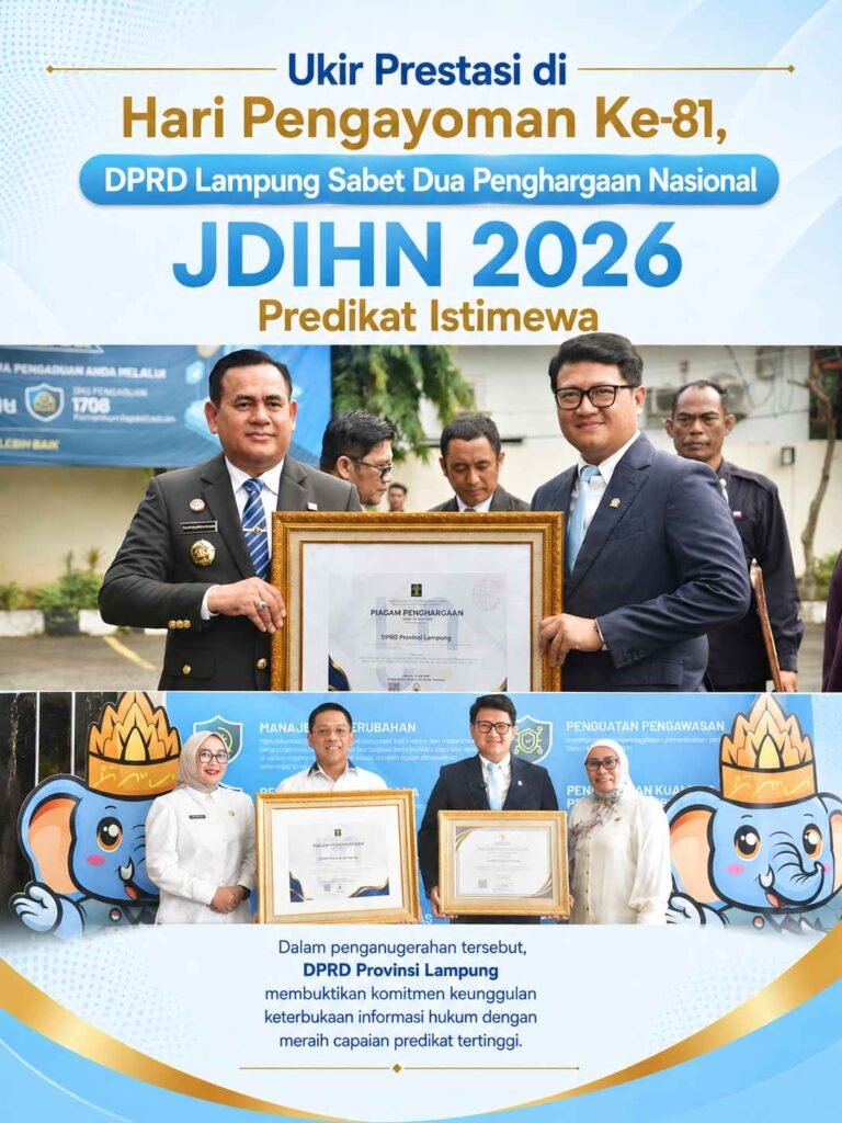Ukir Prestasi di Hari Pengayoman Ke-81, DPRD Lampung Sabet Dua Penghargaan Nasional JDIHN 2026 Predikat Istimewa
