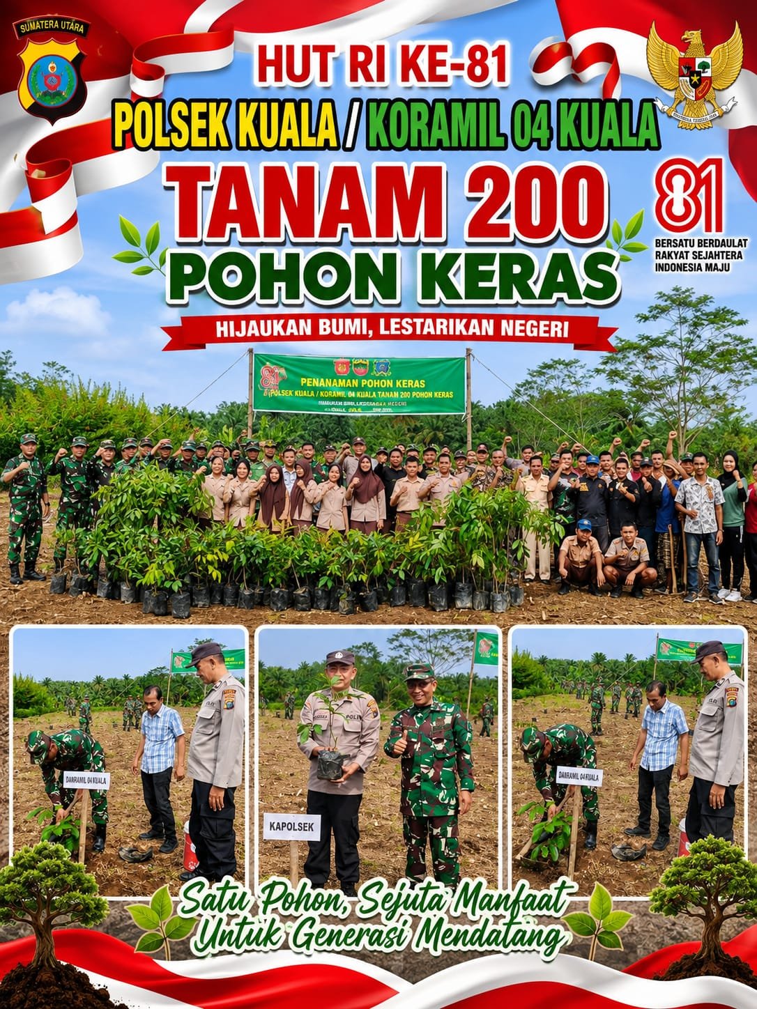 Sambut HUT TNI ke-81, Polsek Kuala Hadiri Tanam 200 Pohon Keras di Desa Besadi Langkat