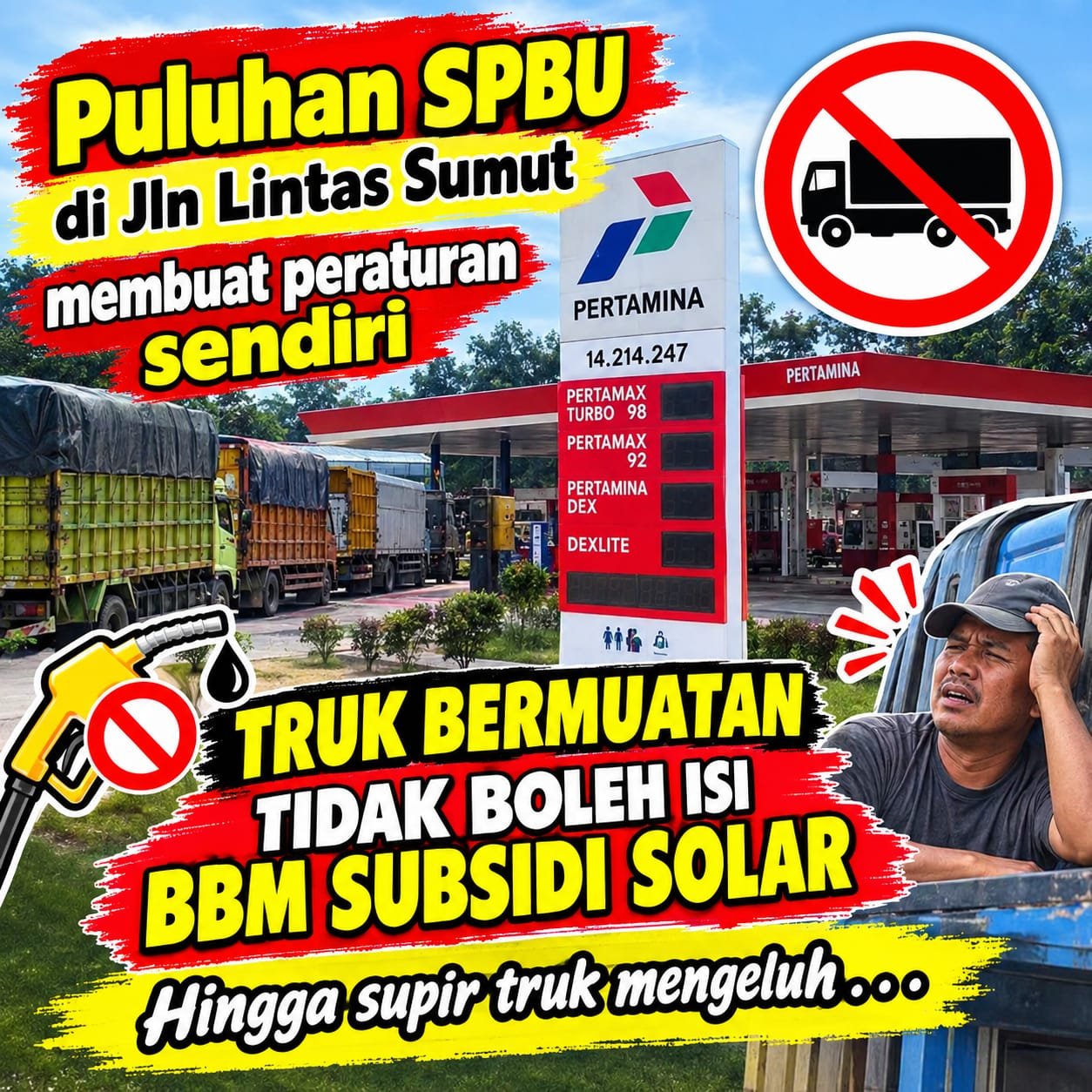 SOPIR TRUK KELUHKAN ATURAN SPBU  LINTAS RIAU MEDAN SULIT DAPATKAN SOLAR SUBSIDI