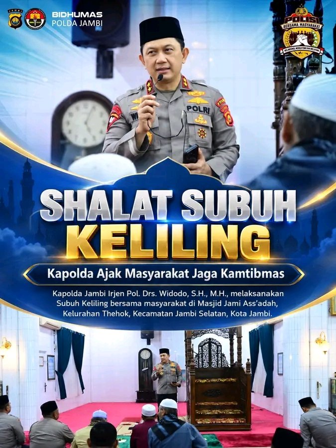 Kapolda Jambi Subuh Keliling di Masjid Jami Ass’adah, Ajak Warga Waspada Kabut Asap dan Perangi Narkoba