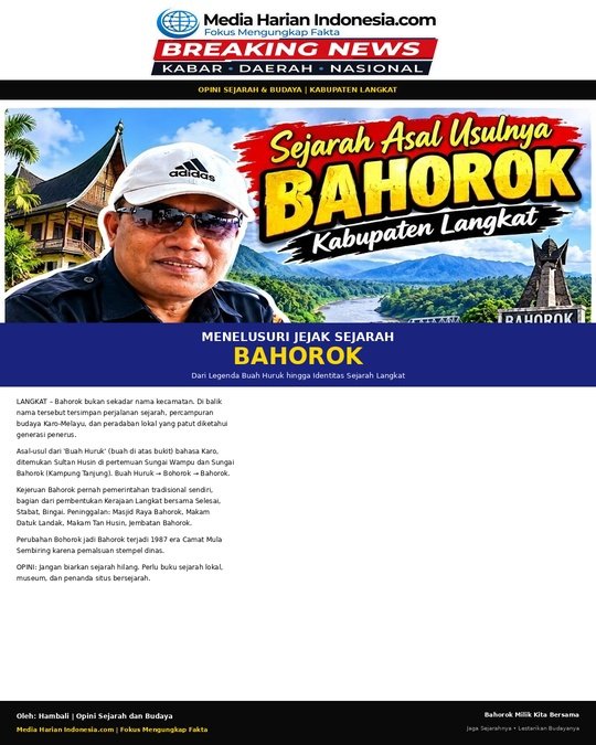 MENELUSURI JEJAK SEJARAH BAHOROK: DARI LEGENDA BUAH HURUK HINGGA MENJADI IDENTITAS SEJARAH LANGKAT