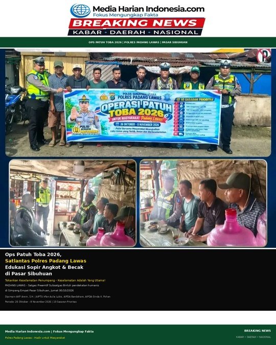 Ops Patuh Toba 2026, Satlantas Polres Padang Lawas Edukasi Sopir Angkot dan Pengemudi Becak di Pasar Sibuhuan, Tekankan Keselamatan Penumpang