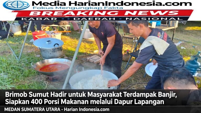 Brimob Sumut Hadir untuk Masyarakat Terdampak Banjir, Siapkan 400 Porsi Makanan melalui Dapur Lapangan